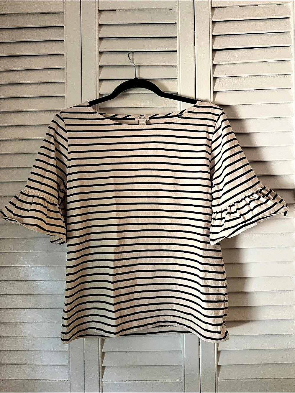 J.Crew Striped Short Sleeve Top in White & Blue Size Small Like New